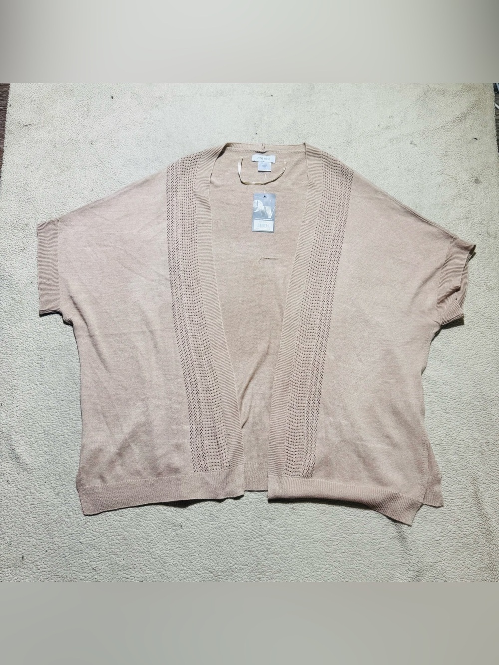 Nine West Cardigan Womens One Size OS Open Stitch Knit Short Sleeve Mushroom NEW